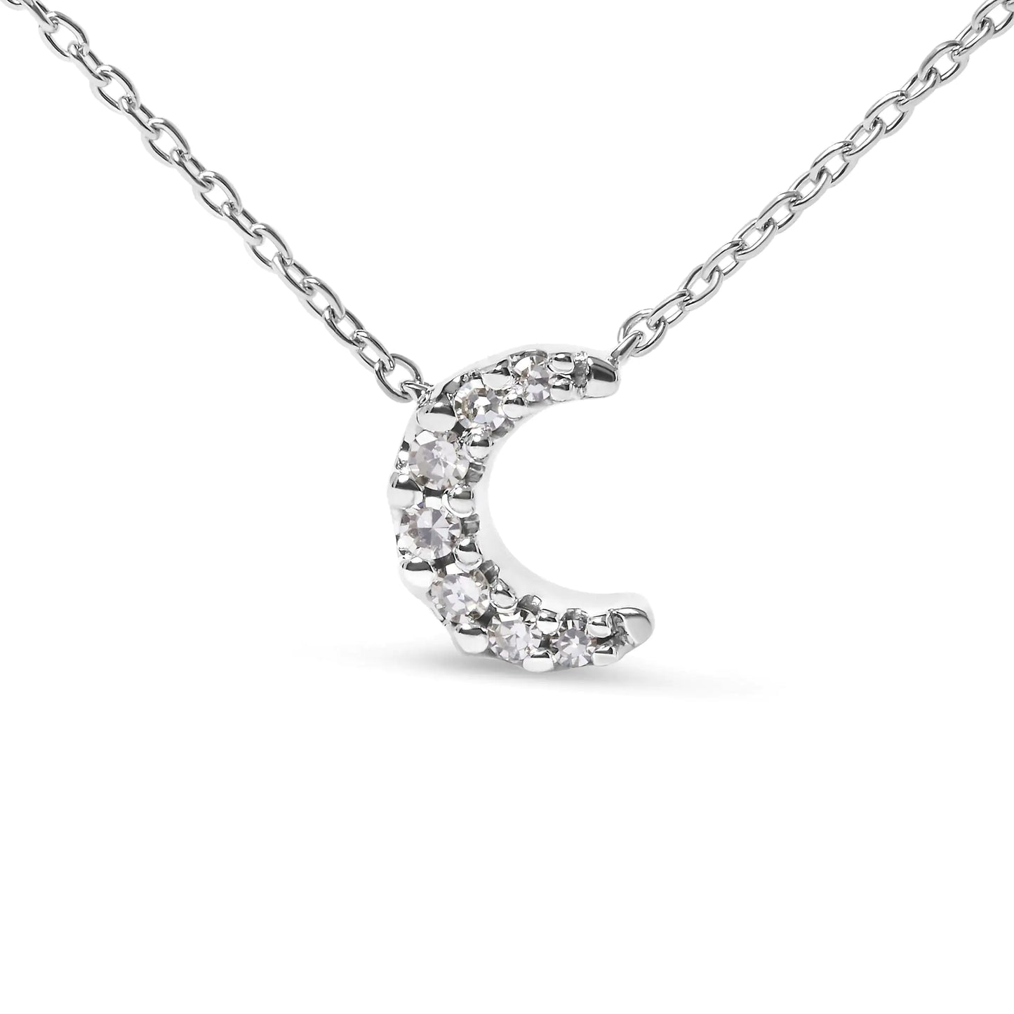 10K White Gold Diamond Accented Crescent Moon Shaped 18" Inch Pendant Necklace (H-I Color, I1-I2 Clarity)