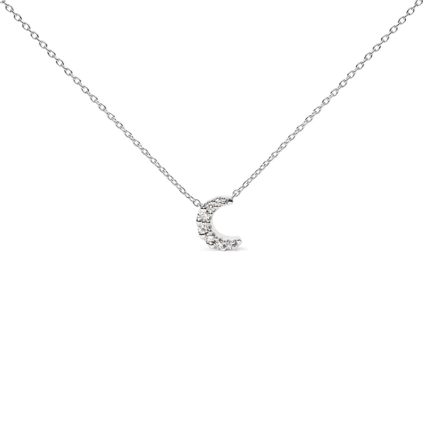 10K White Gold Diamond Accented Crescent Moon Shaped 18" Inch Pendant Necklace (H-I Color, I1-I2 Clarity)