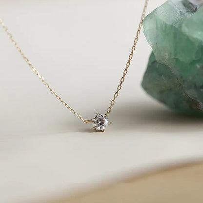 14K Gold Six Claw Solitaire Necklace