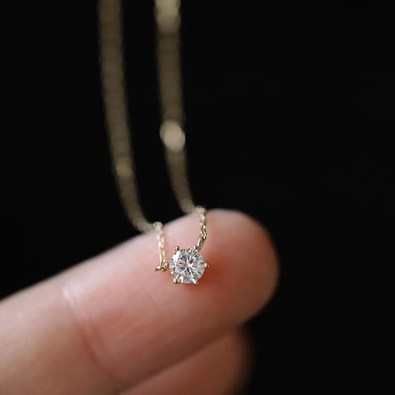 14K Gold Six Claw Solitaire Necklace